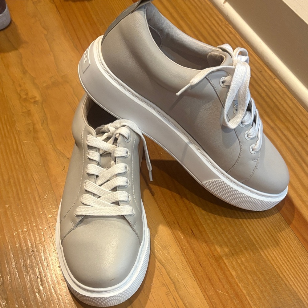 J Slides Gray Leather Sneakers with White Soles Like New